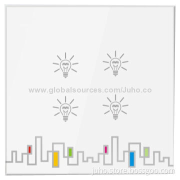 New Crystal PG Touch Light Switch, 4-Gang White Glass, Crystal and Glass Touch Panel